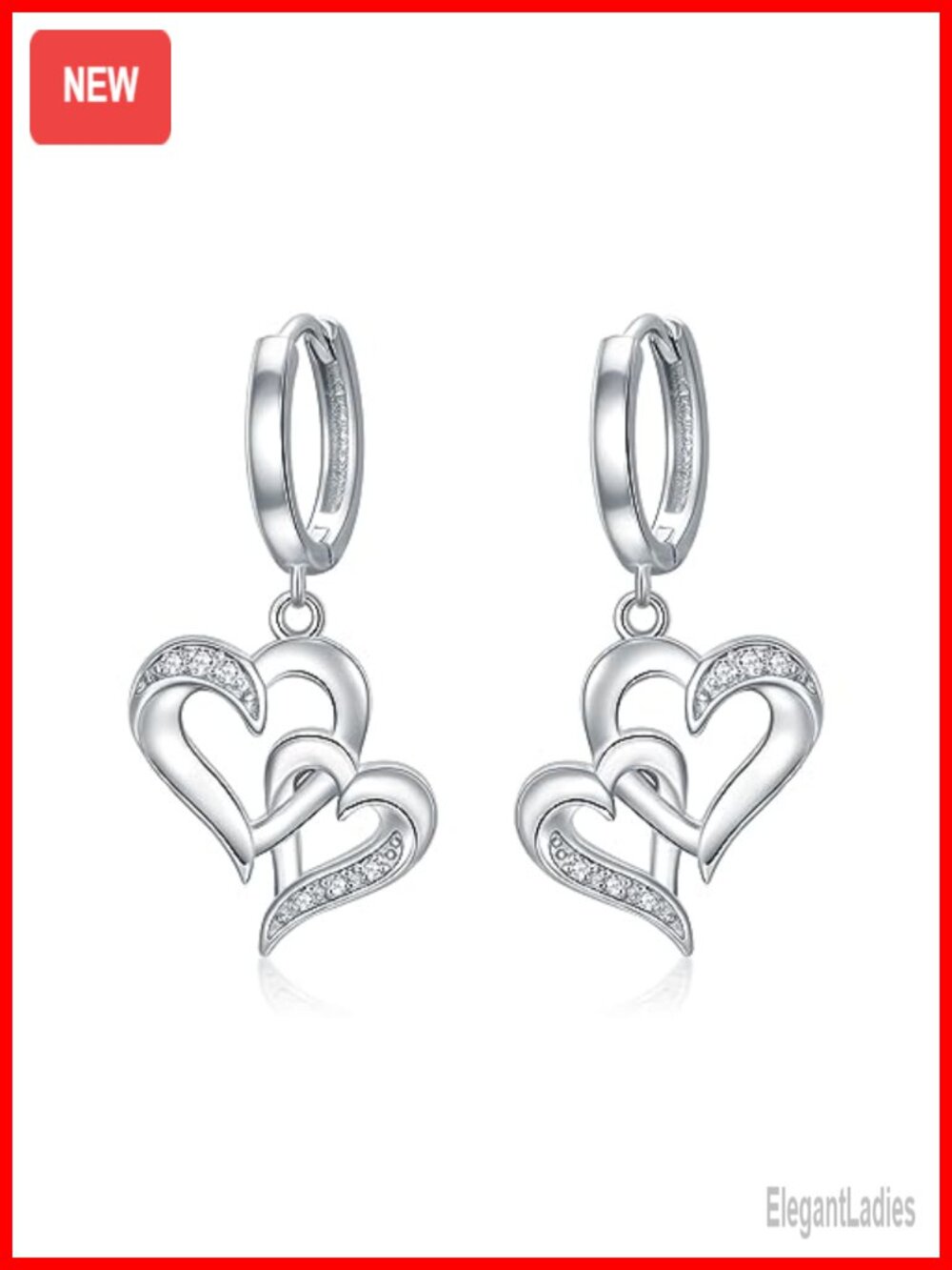 Sterling Silver Diamond Heart Hoop Earrings Dangle Jewelry for Women